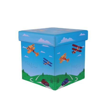 Imagem de Puff Baú Infantil 30Cm X 30Cm Resistente Com Tampa Aviões - Bene Casa