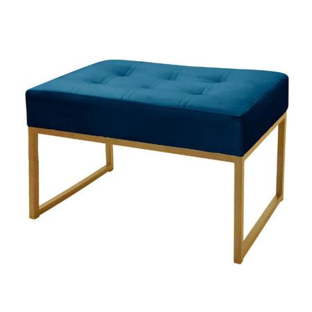 Imagem de Puff Decorativo Para Sala e Quarto Paris Veludo Azul Base Dourado VS Decor