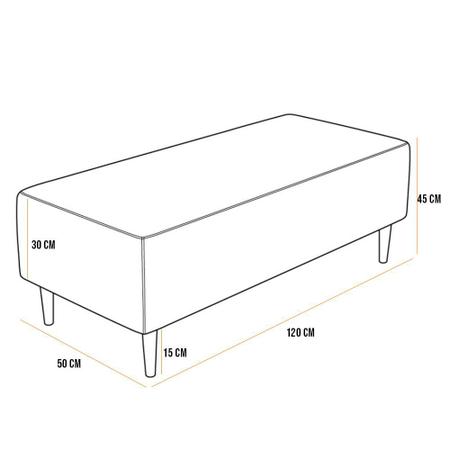 Imagem de Puff Decorativo Sala de Estar Bali W01 Pés Palito 120x50 cm Linho Cinza - Lyam Decor