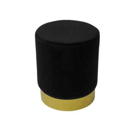 Imagem de Puff Metal Redondo Dourado Estof Preto Base Dourada Luxo