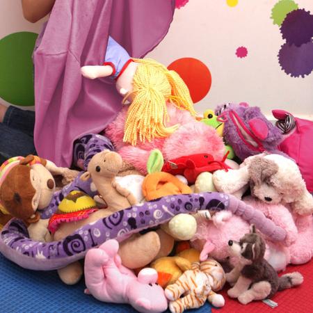 Imagem de Puff Organizador Infantil para Bichos de Pelúcia Rosa Claro