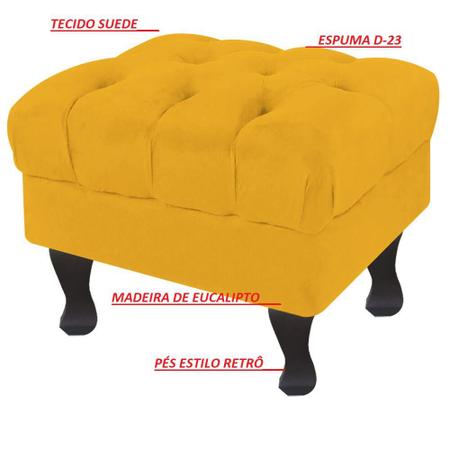 Imagem de Puff Retro Luiz XV sem Baú Suede Amarelo 50 para Quarto