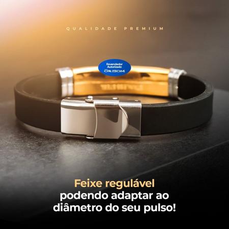 Imagem de Pulseira banhada pai nosso dourada masculina silicone ouro casual social religioso dourado