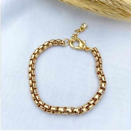 Imagem de Pulseira Bracelete Corrente Elos veneziana Grossa Folheado a Ouro Dourado com Pingente Flor Trevo Verde Luxo