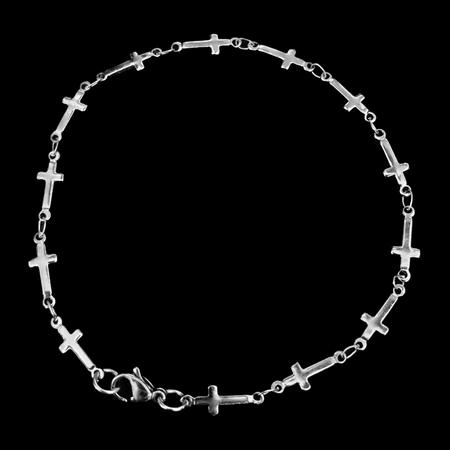 Imagem de Pulseira Bracelete Cruz Crucifixo Fina Aço Cirurgico Prata