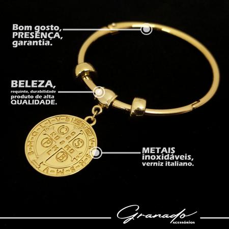 Imagem de Pulseira Bracelete Feminina Redonda São Bento Banhado A Ouro