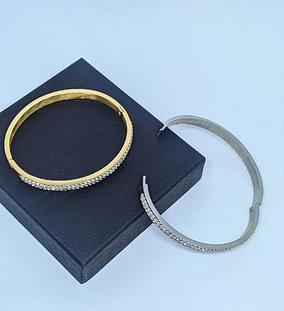 Imagem de Pulseira Bracelete Feminino Strass Cravejado com Pedras Zircônias Cristais Aço Inox 316L Prata Dourado Gold Luxo