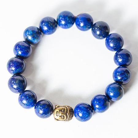 Imagem de Pulseira Buda Pedra Lapis Lazuli 10mm Natural Fio Silicone