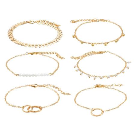 Imagem de Pulseira Conjunto Dourada Bolinhas Folhas 6 Peças C9143