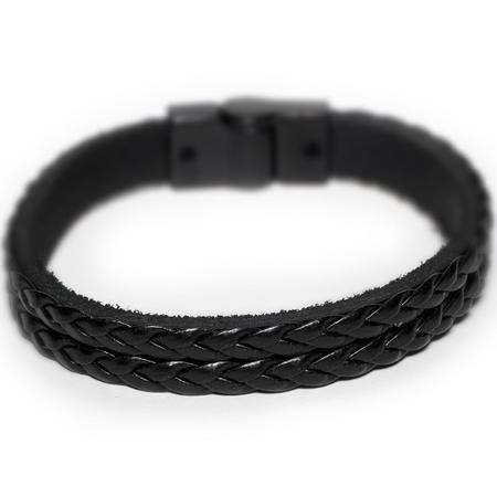 Pulseira Couro Masculina Impressive - Black Edition - Vorax Acessórios Imagem de Pulseira Couro Masculina Impressive - Black Edition