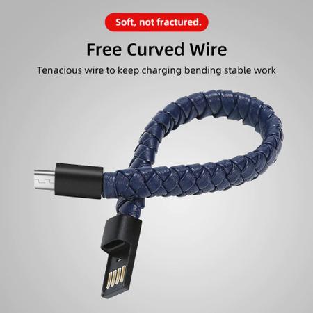 Imagem de Pulseira Couro USB  Micro USB Cabo Carregador e Dados Celular  Cor: azul escuro