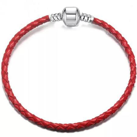 Imagem de Pulseira De Couro Legitimo Vermelho Com Fecho Em Banho Prata