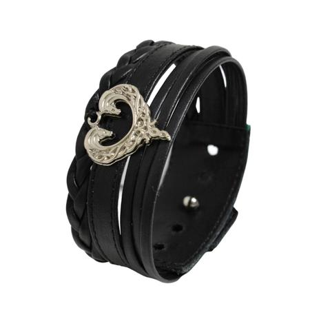 Imagem de Pulseira de Couro Masculina  Country Ajustável Cavalo Formato Coração