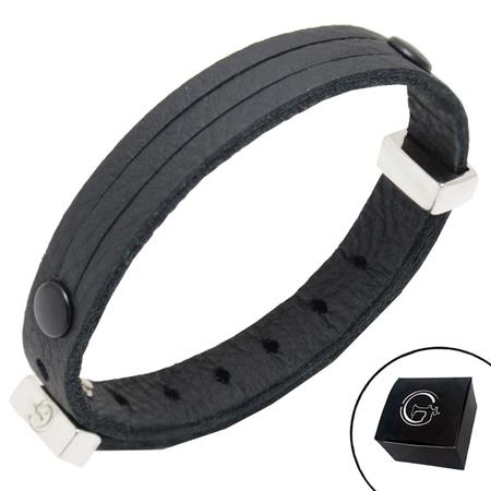 Imagem de Pulseira de Couro Preto Tiras Triplas com Fecho Strap Plug Ajustável