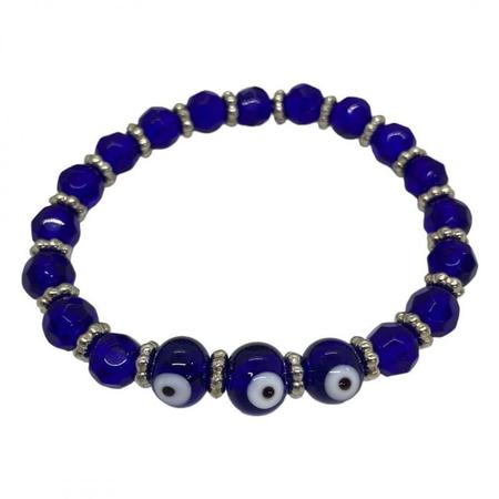 Imagem de Pulseira De Cristal Com 3 Pingentes Olho Grego Azul Prateada