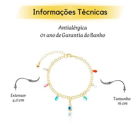 Imagem de Pulseira de Olho Grego e Pedras Zircônias Coloridas Banhado Ouro 18k.