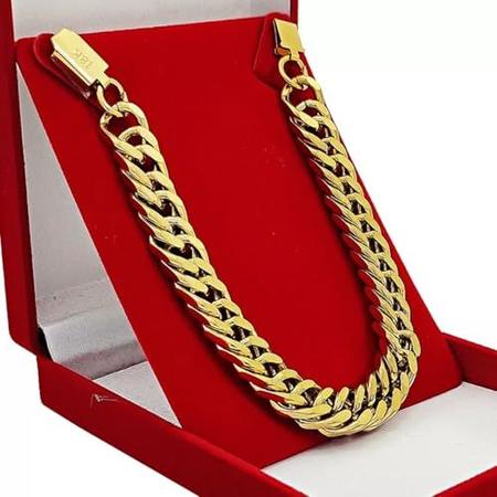 Imagem de Pulseira Elo Duplo Elegante Top Masculina Banhada A Ouro Grossa