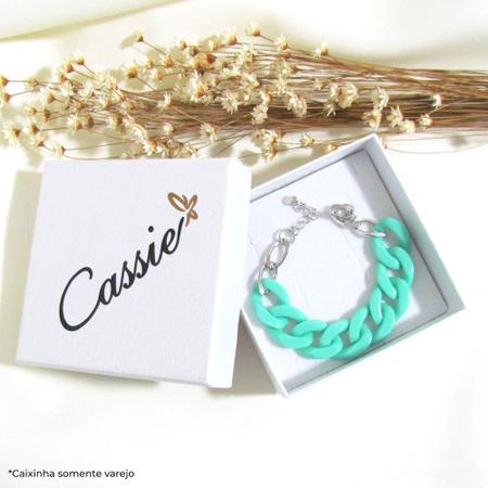 Pulseira Elos de Resina Turquesa Banhada a Ródio - Cassie Imagem de Pulseira Elos de Resina Turquesa Banhada a Ródio