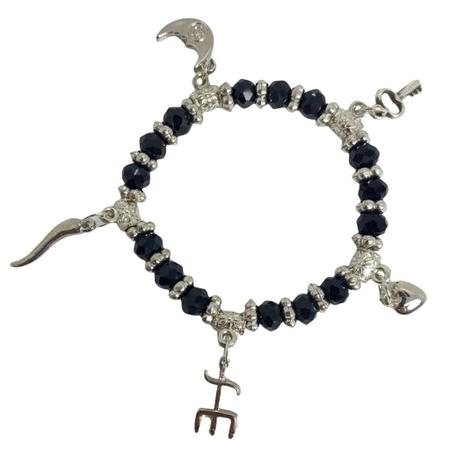 Pulseira Exu Preto Prata Penduricalhos Cristal E Silicone - Lua Mística - 100% Original - Loja Oficial Imagem de Pulseira Exu Preto Prata Penduricalhos Cristal E Silicone