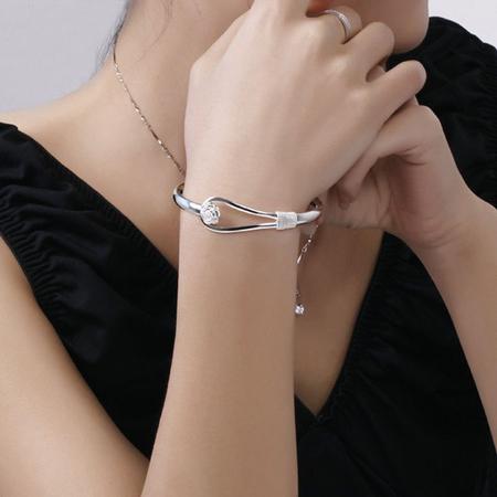 Imagem de Pulseira Feminina Bracelete Prata Folheado Com Pedras Strass