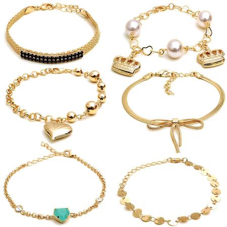 Imagem de Pulseira Feminina Folheada A Ouro 18K Kit Com 10Un