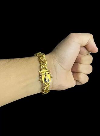 Pulseira Friso S Vazado 12mm Fecho Nossa Senhora Banhado A Ouro 18k - ToJoia18k Imagem de Pulseira Friso S Vazado 12mm Fecho Nossa Senhora Banhado A Ouro 18k