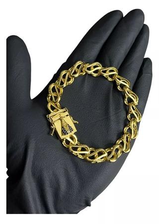 Pulseira Friso S Vazado 12mm Fecho Nossa Senhora Banhado A Ouro 18k - ToJoia18k Imagem de Pulseira Friso S Vazado 12mm Fecho Nossa Senhora Banhado A Ouro 18k