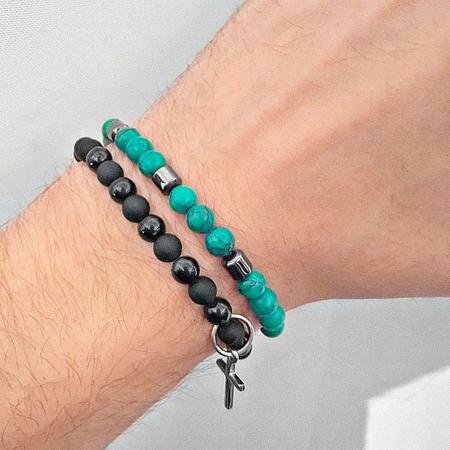 Imagem de Pulseira Gafeno De Pedras Masculinas Preta