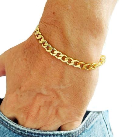 Imagem de Pulseira Groumet Masculina 19cm Banhada a Ouro