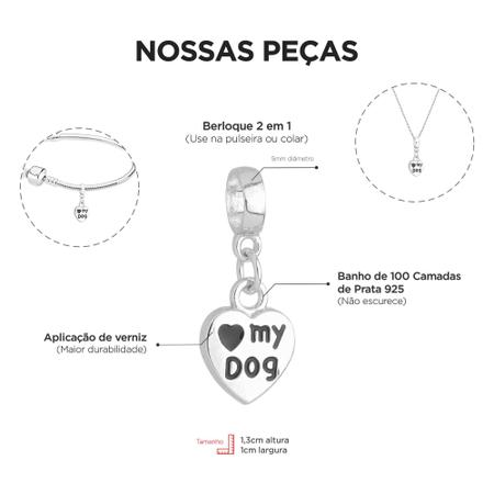Imagem de Pulseira Love Dog Para Pandora Berloque Banhado a Prata 925