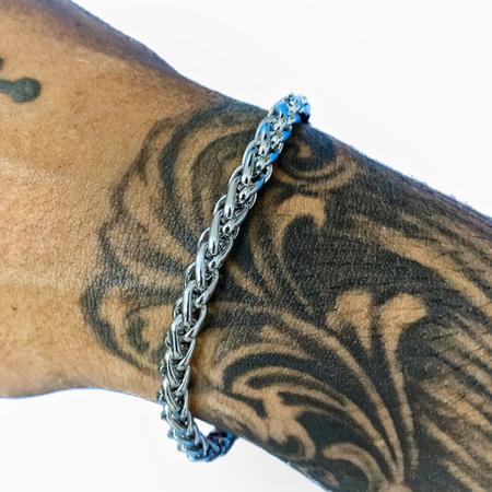 Pulseira Masculina Aço Cirurgico Elo Trigo Torcido Prata - Azmar SemiJoias Imagem de Pulseira Masculina Aço Cirurgico Elo Trigo Torcido Prata