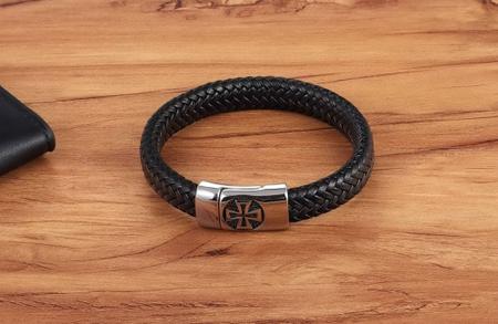 Imagem de Pulseira Masculina Couro Fecho Aço