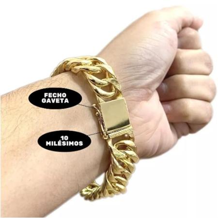 Imagem de Pulseira Masculina De Ostentar Banhada A 18K Elo Soldado