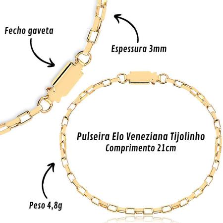 Imagem de Pulseira Masculina Elo Veneziana Tijolinho Banhada Ouro 18K