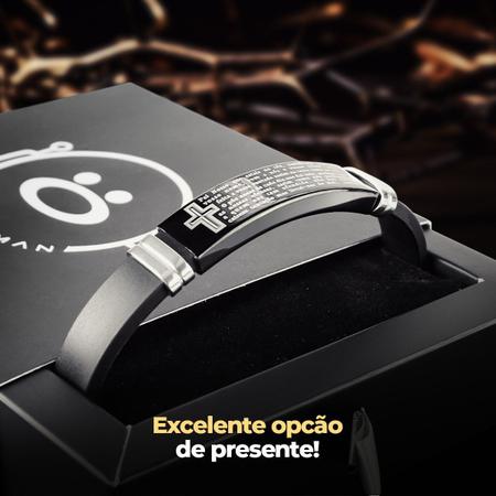 Imagem de Pulseira masculina pai nosso aço inox preta placa + caixa