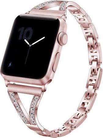 Imagem de Pulseira Metal Compatível com Apple Watch Brilho V Dourado Rosê 44mm