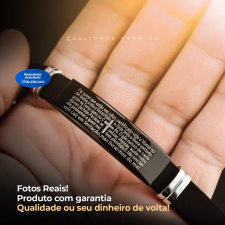 Imagem de Pulseira preta placa oração pai nosso silicone masculina original qualidade premium presente social