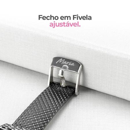 Imagem de Pulseira + Relogio Feminino Preto Aço Inox + Colar Strass