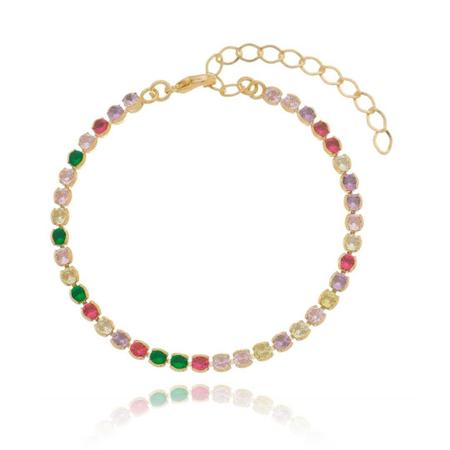 Imagem de Pulseira Riviera com Zircônias Coloridas Vera Banhado a Ouro 18K