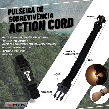 Imagem de Pulseira Tática Paracord C/ Apito e Pederneira NTK Action Cord
