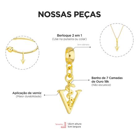 Imagem de Pulseira Veterinária Berloque Banhado a Ouro 18k