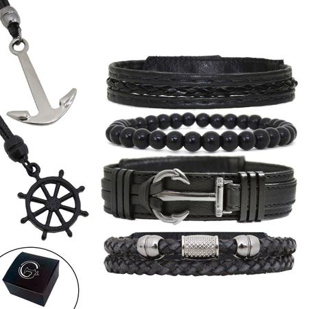 Imagem de Pulseiras Masculinas Kit C/04 ÂNCORA MARINHEIRO + 2 Colares Flecha Top de Linha