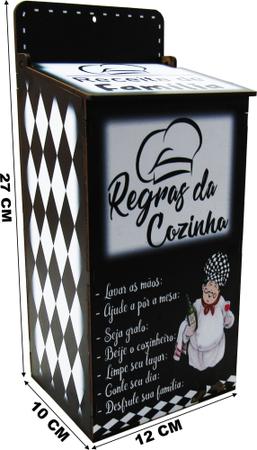 Imagem de Puxa Saco Parede Organizador Sacolas Decoração Regras Da Cozinha Preto MDF