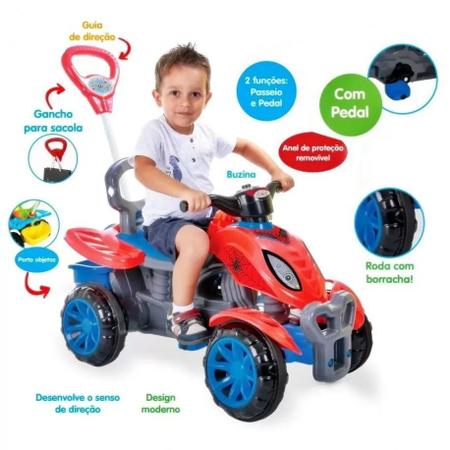 Imagem de Quadriciclo Carrinho de Passeio Menino Menina Empurrador e Pedal Infantil Maral Spider Menina Menino 