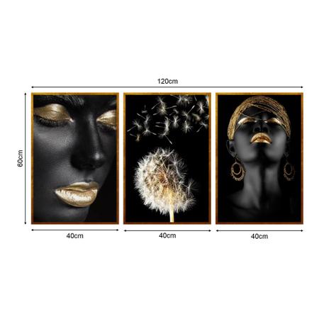 Imagem de Quadro 60x40cm 3pçs mulheres dente leão m dour vid