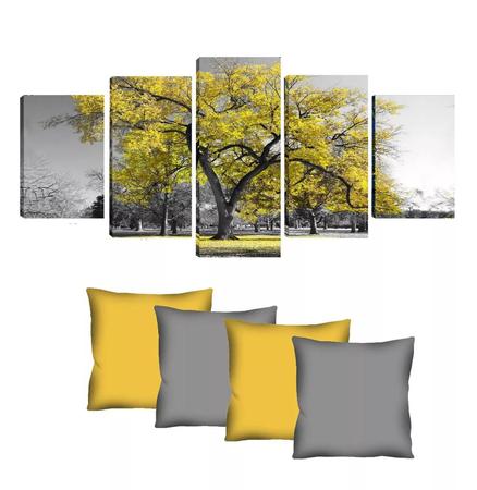 Imagem de Quadro 70x150cm em Impressão Digital + 4 capas de almofadas - Árvore Amarela