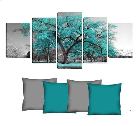 Imagem de Quadro 70x150cm em Impressão Digital + 4 capas de almofadas - Arvore Azul Turquesa Atelier Valverde