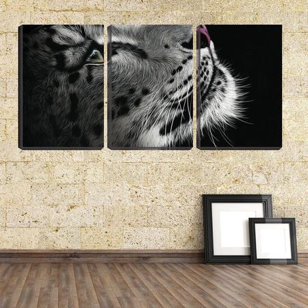 Imagem de Quadro canvas 30x66 cabeça de felino fundo preto