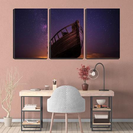 Imagem de Quadro canvas 30x66 carcaça de barco sob estrelas