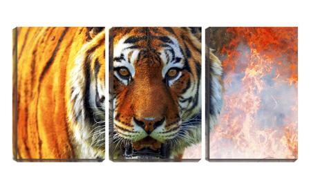 Imagem de Quadro canvas 30x66 tigre feroz arte com fogo